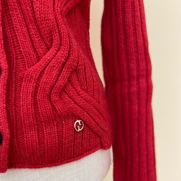 Gucci Chunky Alpaca Wool Blend Red Cardigan Cable Knit Sweater Made in Italy - Picture 6 of 16